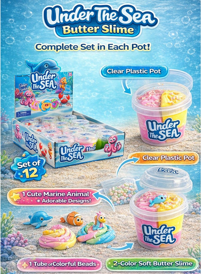 Greateam Under The Sea Butter Slime Set of 12 (40-44G Each Pot) 2-Color Soft Stretchy Slime with Marine Animal Figure & Tube Beads Sensory Toy for Kids 3+ Years EN71 Certified Safe Non-Toxic Slime Ocean Theme Party Favors, Return Gifts, Boys & Girls Creative Play Toy Children Educational Learning Toy Best Gift for Ramadan - Image 4